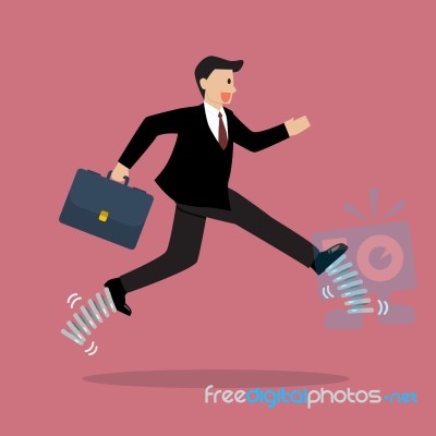 Business Woman Running By Elastic Spring Shoes Stock Image