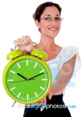 Business Woman Showing Clock Stock Photo