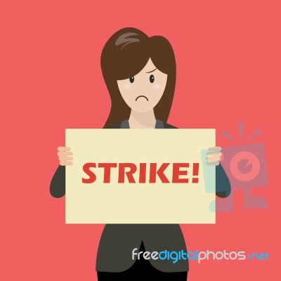 Business Woman Showing Strike Banner Stock Image