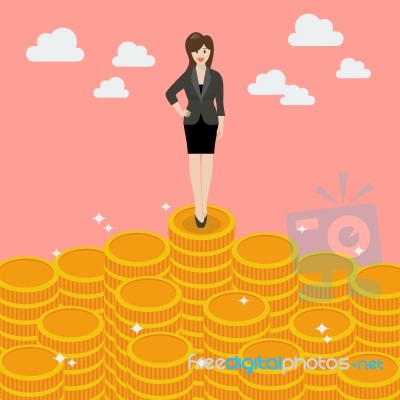 Business Woman Standing On Money Stock Image