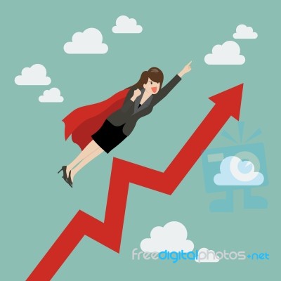 Business Woman Super Hero With Growing Graph Stock Image