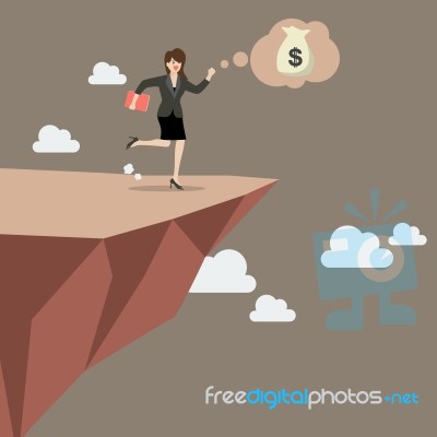 Business Woman Takes A Leap Of Faith On Clifftop Stock Image