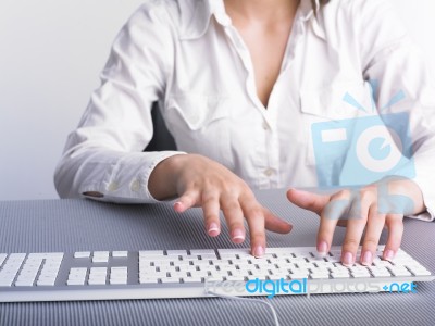 Business Woman Typing On Keyboard Stock Photo