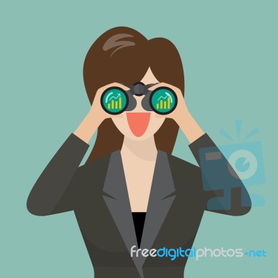 Business Woman Use Binoculars Looking For Business Future Stock Image