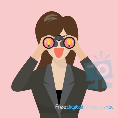 Business Woman Use Binoculars Looking For Business Idea Stock Image