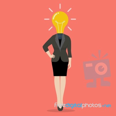 Business Woman With A Light Bulb Instead Of Head Stock Image