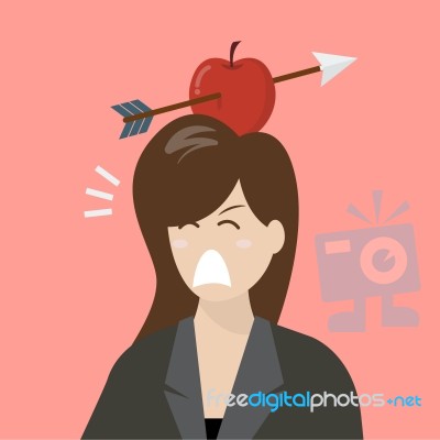 Business Woman With Apple And Arrow On Her Head Stock Image