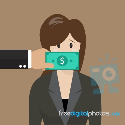 Business Woman With Dollar Banknote Taped To Mouth Stock Image