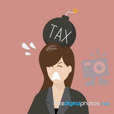 Business Woman With Tax Bomb On Her Head Stock Image