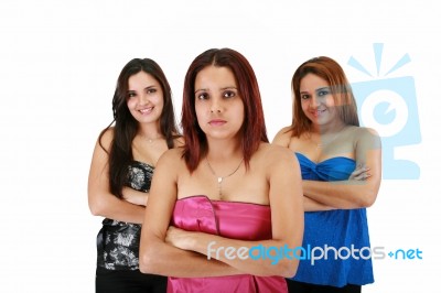 Business Woman With Team Behind Her Stock Photo