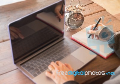 Business Woman Working Late At Home Stock Photo