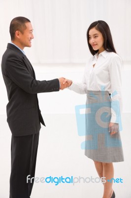 Businessman And Businesswoman Shaking Hands Stock Photo