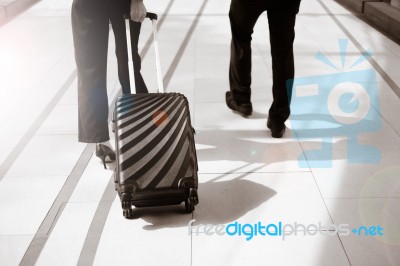 Businessman And Luggage Business Trip Stock Photo