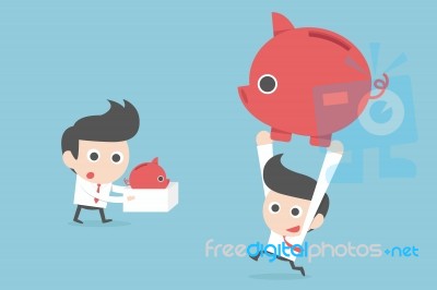 Businessman And Piggy Bank Stock Image