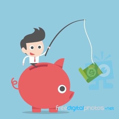 Businessman And Piggy Bank Stock Image