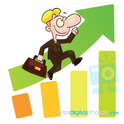 Businessman And Uptrend Graph Cartoon Style Stock Image