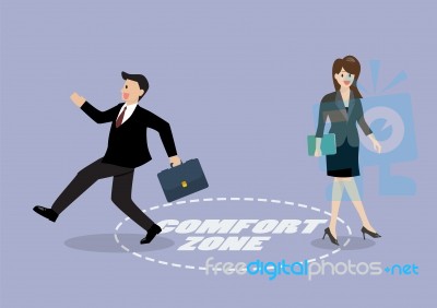 Businessman And Woman Exit From Comfort Zone Stock Image