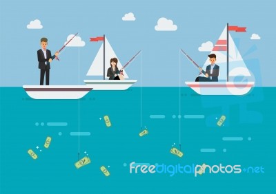 Businessman And Woman Fishing Money Stock Image