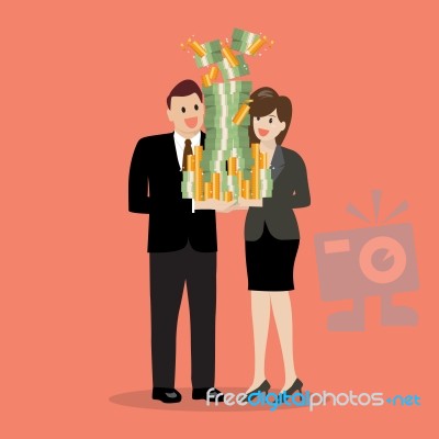 Businessman And Woman Holding A Lot Of Money Stock Image