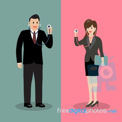 Businessman And Woman Holding Stethoscope Stock Image