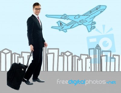 Businessman At The Airport Terminal Stock Photo