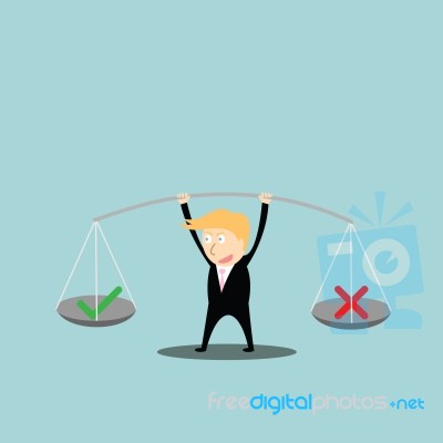 Businessman Balance  A True And False In Hands Stock Image