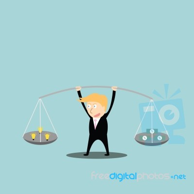 Businessman Balance  Idea And Money In Hands Stock Image