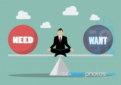 Businessman Balancing Between Need And Want Stock Image