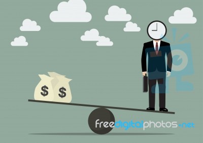 Businessman Balancing With Time And Money Stock Image