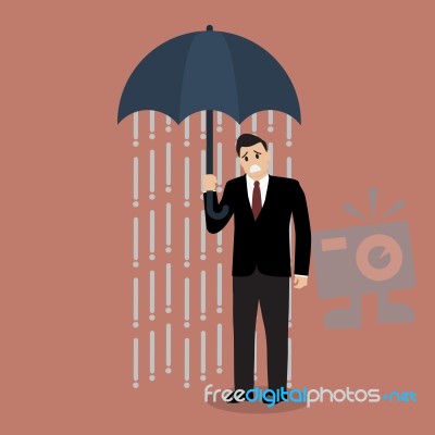 Businessman Being Wet From Raining Instead He Holding Umbrella Stock Image