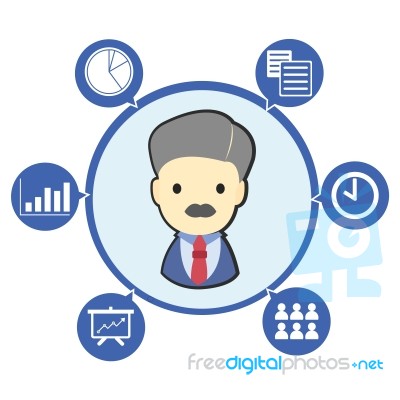 Businessman Boss With Office Business Symbol And Icons Stock Image