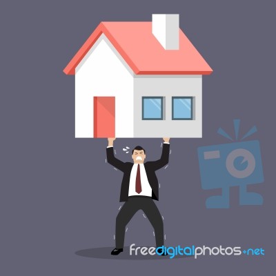 Businessman Carry A Heavy Home Stock Image