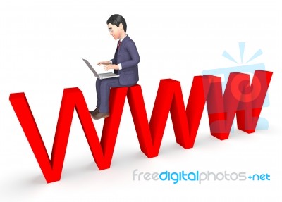 Businessman Character Means World Wide Web And Net 3d Rendering Stock Image