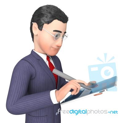 Businessman Character Represents Progress Report And Analysis 3d… Stock Image