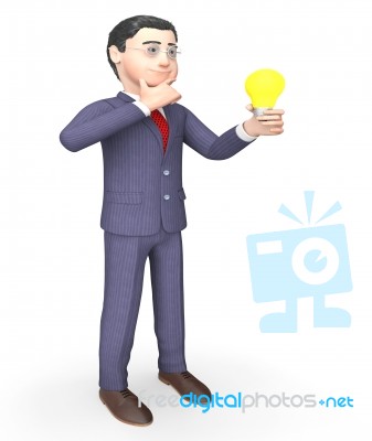 Businessman Character Shows Power Source And Lightbulb 3d Render… Stock Image