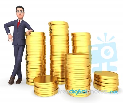 Businessman Coins Represents Profit Riches And Treasure 3d Rende… Stock Image