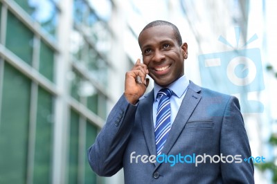 Businessman Communicating Over Phone Stock Photo