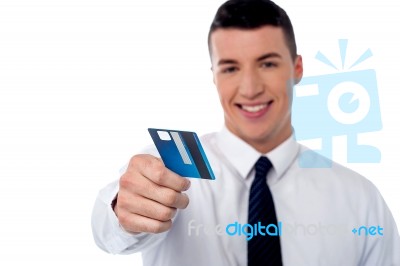 Businessman Displaying His Cash Card Stock Photo