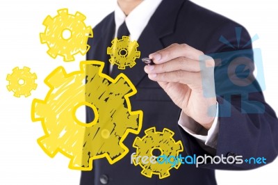 Businessman Drawing On White Board Stock Photo