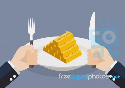 Businessman Eating Gold Ingots Stock Image