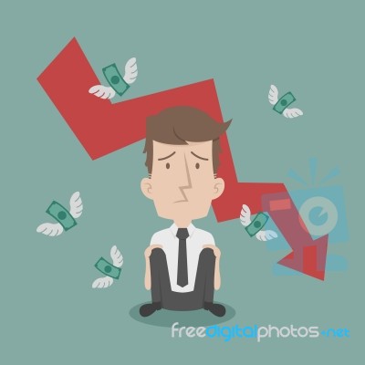 Businessman Fail And Money Flying Stock Image