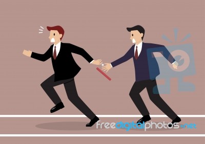 Businessman Fail To Passing The Baton In A Relay Race Competitio… Stock Image