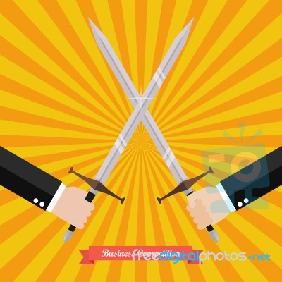 Businessman Fighting With Swords Stock Image