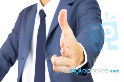 Businessman Finger Gun Isolated On White Background Stock Photo