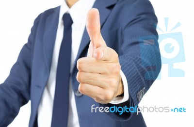 Businessman Finger Gun Or Pointing Isolated On White Background Stock Photo