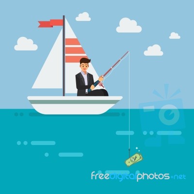 Businessman Fishing Money Stock Image