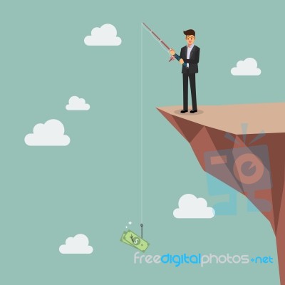 Businessman Fishing Money On Hill Stock Image