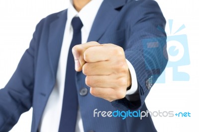 Businessman Fist Isolated On White Background On Vertical View Stock Photo