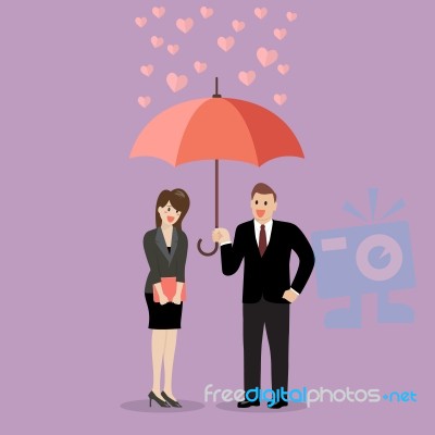 Businessman Flirt With A Woman Under An Umbrella Stock Image