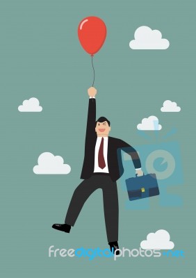 Businessman Flying With Red Balloon Stock Image